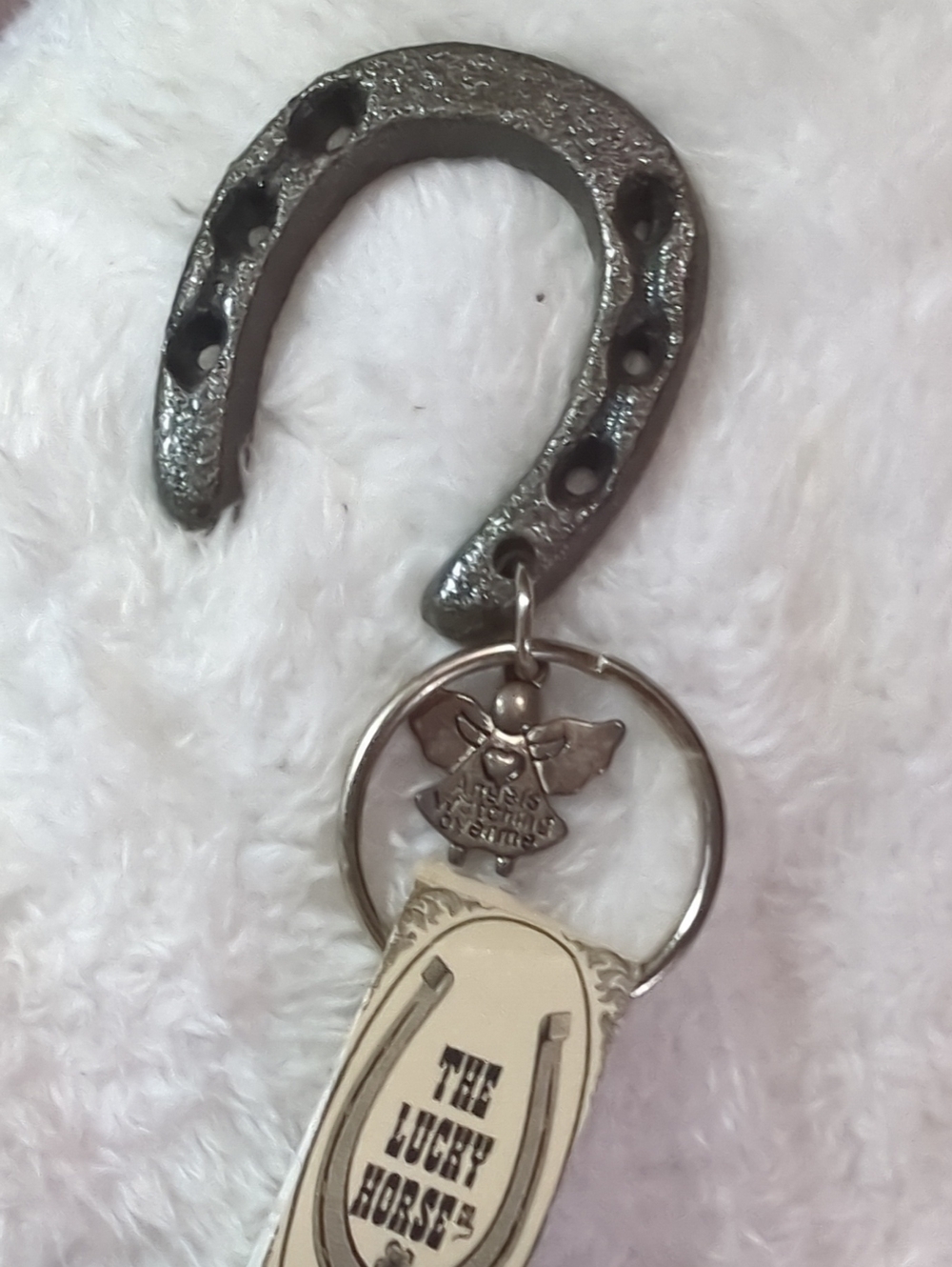 The Lucky Horse Key Ring With Horseshoe & Angel Charm NWT